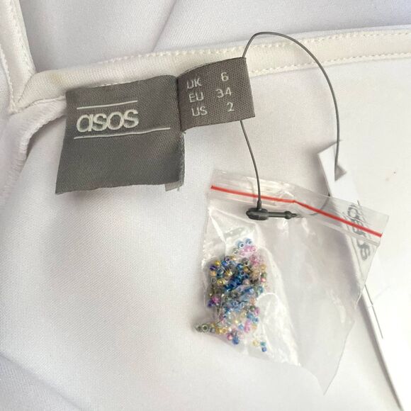 NWT ASOS Scuba Knit Bodycon Dress White Pink Floral Print Beaded US‎ Size 2 - Picture 6 of 7